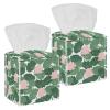 2PCS Square Tissue Box Cover, Flower Lotus Leaves Leather Tissue Case Facial Paper Organizer Dispenser for Vanity Toilet Tank Dresser Night Stand Table Countertop Office Car