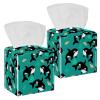 2PCS Square Tissue Box Cover, Whale Animal Leather Tissue Case Facial Paper Organizer Dispenser for Vanity Toilet Tank Dresser Night Stand Table Countertop Office Car view 1