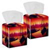 2PCS Square Tissue Box Cover, Shipyard Sunset Leather Tissue Case Facial Paper Organizer Dispenser for Vanity Dresser Night Stand Table Countertop Office Car view 1