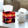 2PCS Square Tissue Box Cover, Shipyard Sunset Leather Tissue Case Facial Paper Organizer Dispenser for Vanity Dresser Night Stand Table Countertop Office Car view 2