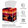 2PCS Square Tissue Box Cover, Shipyard Sunset Leather Tissue Case Facial Paper Organizer Dispenser for Vanity Dresser Night Stand Table Countertop Office Car view 3