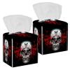 2PCS Square Tissue Box Cover, Novelty Skull Black Leather Tissue Case Facial Paper Organizer Dispenser for Vanity Toilet Tank Dresser Night Stand Table Countertop Office Car view 1