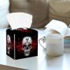 2PCS Square Tissue Box Cover, Novelty Skull Black Leather Tissue Case Facial Paper Organizer Dispenser for Vanity Toilet Tank Dresser Night Stand Table Countertop Office Car view 2