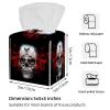 2PCS Square Tissue Box Cover, Novelty Skull Black Leather Tissue Case Facial Paper Organizer Dispenser for Vanity Toilet Tank Dresser Night Stand Table Countertop Office Car view 3