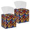 2PCS Square Tissue Box Cover, Colorful Musical Notes Pattern Leather Tissue Case Facial Paper Organizer Dispenser for Vanity Toilet Tank Dresser Night Stand Table Countertop Office Car
