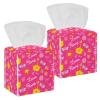 2PCS Square Tissue Box Cover, Pink Princess Crown Pattern Leather Tissue Case Facial Paper Organizer Dispenser for Vanity Toilet Tank Dresser Night Stand Table Countertop Office Car