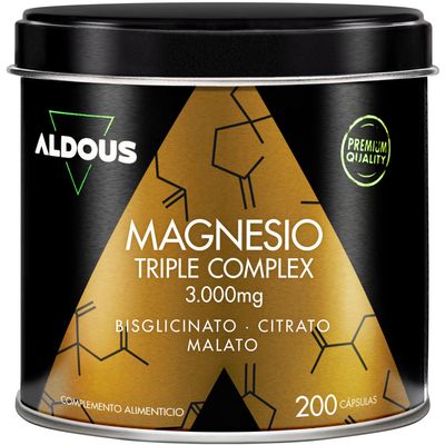 Magnesium Triple Complex 3000 mg Magnesium Bisglycinate, Citrate and Malate 200 Capsules 422.5 mg Elemental per Serving High Bioavailability Performance, Energy, Wellbe
