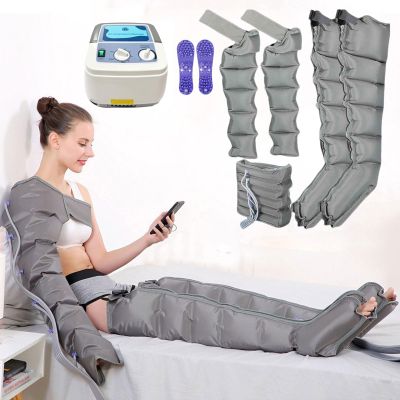 6 Cavity Full Body Relax Instrument, Lymphatic Drainage Air Compression Leg Massager, Compression Boots, for Circulation Arm Waist Wraps Foot Ankles Calf, Relax Muscle Pain Relief (6 Chambers Gra