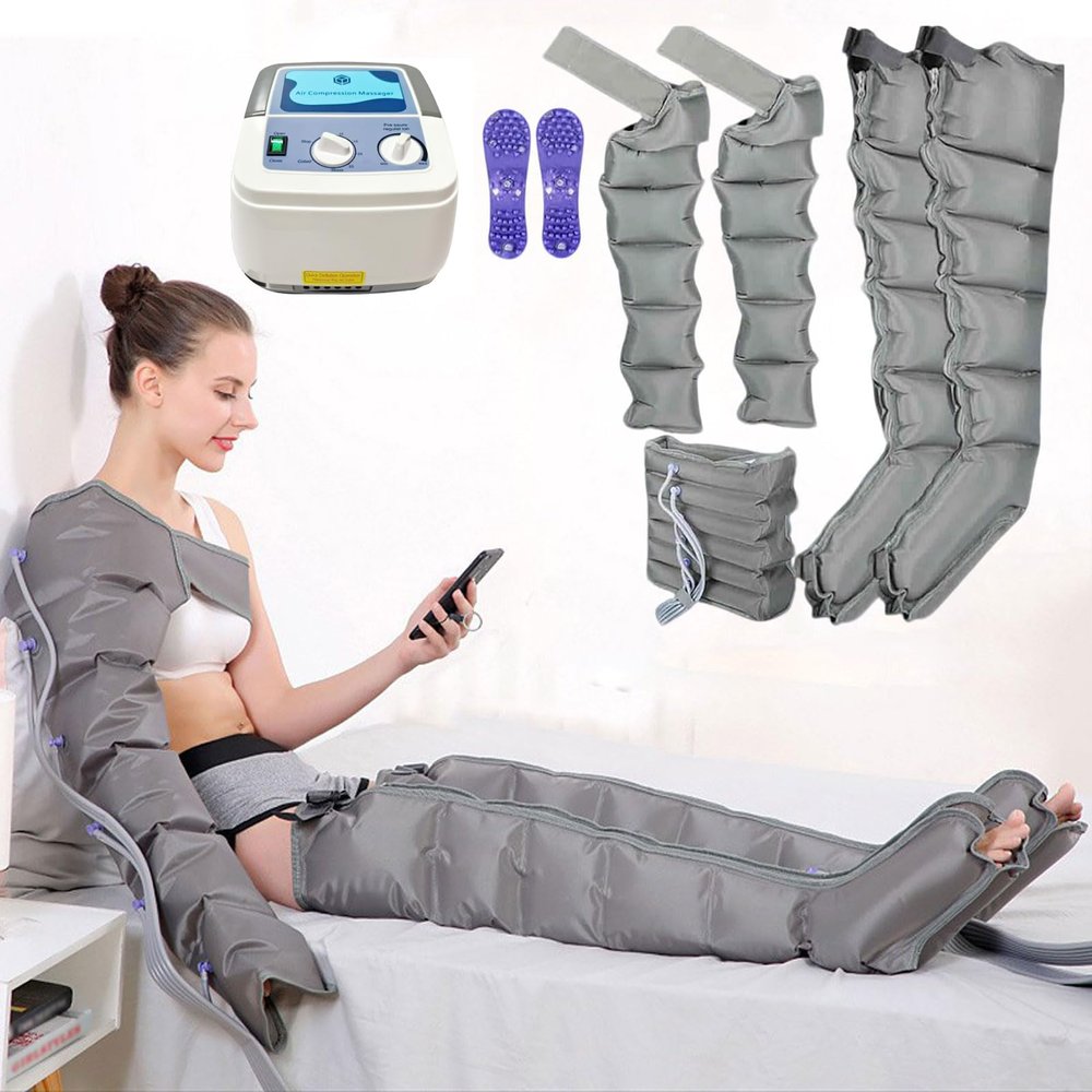 6 Cavity Full Body Relax Instrument, Lymphatic Drainage Air Compression Leg Massager, Compression Boots, for Circulation Arm Waist Wraps Foot Ankles Calf, Relax Muscle Pain Relief (6 Chambers Gra