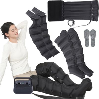 Lymphatic Drainage Massager, Electric Air Compression Leg Massager Machine for Pain and Circulation, 6-Cavity Recovery Boots, Circulation Compression, Timing Func | 0~250mmHg Kp (Black 2 Arm+2 L