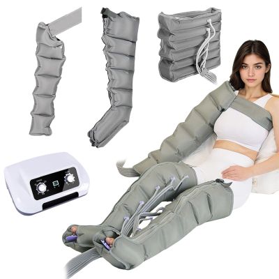 6 Cavity Air Compression Leg Massager Machine, Pressotherapy Boots for Lymphedema Circulation Relax Pain Relief, Professional Full Body Waist Arm Leg Relax Instrument (Grey 1 arm + 1 Leg + Waist)