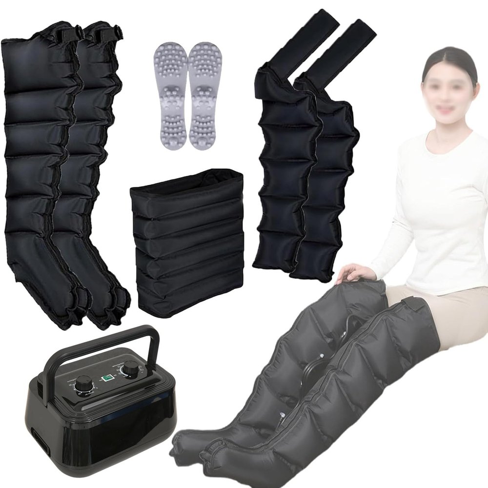 6-Cavity Lymphatic Drainage Massager, Full Body Massager, Electric Circulation Leg Arm Relax Instrument, Air Compression Boots, Pneumatic Leg Massager, Blood Circulation (Black 2 arms + 2 Legs +