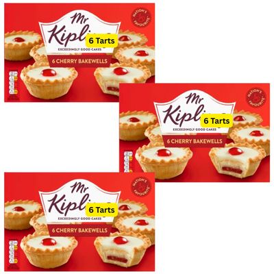 Cherry Bakewells Kiplings 3 Packs of 6 Tarts (Total 18 pcs)