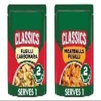 Classics Carbonara Fusilli Pasta Ready Meal 250g,Classics Meatballs Fusilli Pasta Ready Meal 250g, Free From Artificial Colours,Flavours & Preservatives,2 Flavours,Pack Of 2