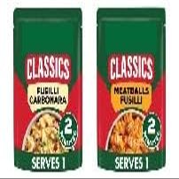 Classics Carbonara Fusilli Pasta Ready Meal 250g,Classics Meatballs Fusilli Pasta Ready Meal 250g, Free From Artificial Colours,Flavours & Preservatives,2 Flavours,Pack Of 2