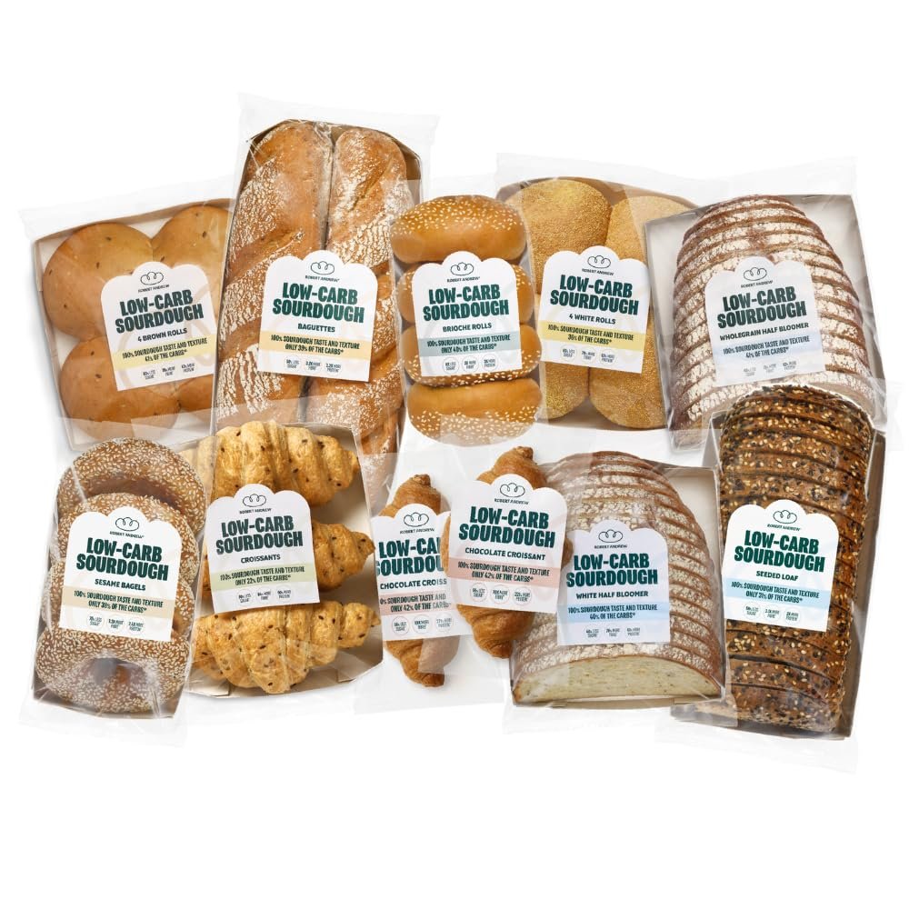 ROBERT ANDREW Low-Carb Sourdough Starter Bundle, High Protein & Fibre, Freshly Baked Bread, Freezer Friendly, Bloomers, Tin Loaf, Rolls, Crossaints, Baguettes & Bagels