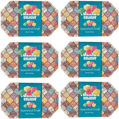 Assorted Fruit Turkish Delight Gift Box 250g Premium Soft Turkish Sweets Traditional Fruit Flavours Perfect Treat (6 x Pack)