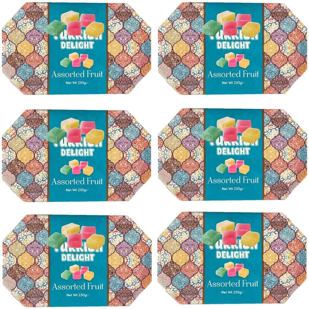 Assorted Fruit Turkish Delight Gift Box 250g Premium Soft Turkish Sweets Traditional Fruit Flavours Perfect Treat (6 x Pack)