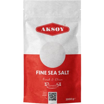 Aksoy Fine Sea Salt 2KG, Fine Grain Premium Quality, GMO Free, Supreme Quality Chemical Free, Vegan, Fine Grain All-Natural Salt, Triple-Washed in Spring Water