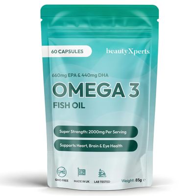 Omega 3 Fish Oil Capsules High Strength Supplement 2000mg | EPA 660mg, DHA 440mg | 60 Soft Gels (not Gummies/Tablets) | UK Made & Tested