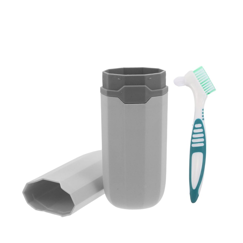 DECOMELODY Denture Cleaning Toothbrush Plastic Box Portable for Travel Professional Dental Cleaning Brushes Denture Brush Case for Household Use