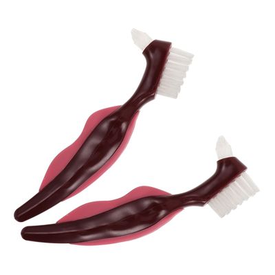 Alipis 2Pcs Double-Sided Hard Bristle Denture Brush for False Teeth Cleaning, Multi-Layered Bristle Toothbrush for Seniors, Portable Appliance and Plaque Remover Tool