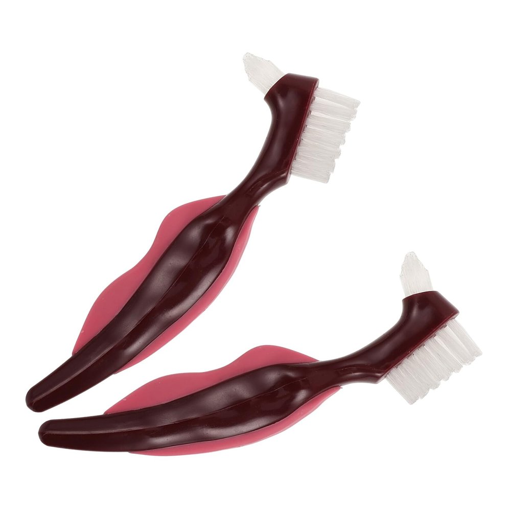 Alipis 2Pcs Double-Sided Hard Bristle Denture Brush for False Teeth Cleaning, Multi-Layered Bristle Toothbrush for Seniors, Portable Appliance and Plaque Remover Tool