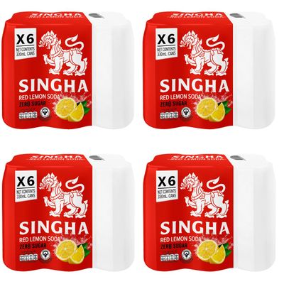 SINGHA LEMON SODA | Plain | Yuzu | Ume | Zero Sugar | High Vit C | 6x330ml | with LuckyBoy Greetings (24x330ml, Red Lemon Soda)