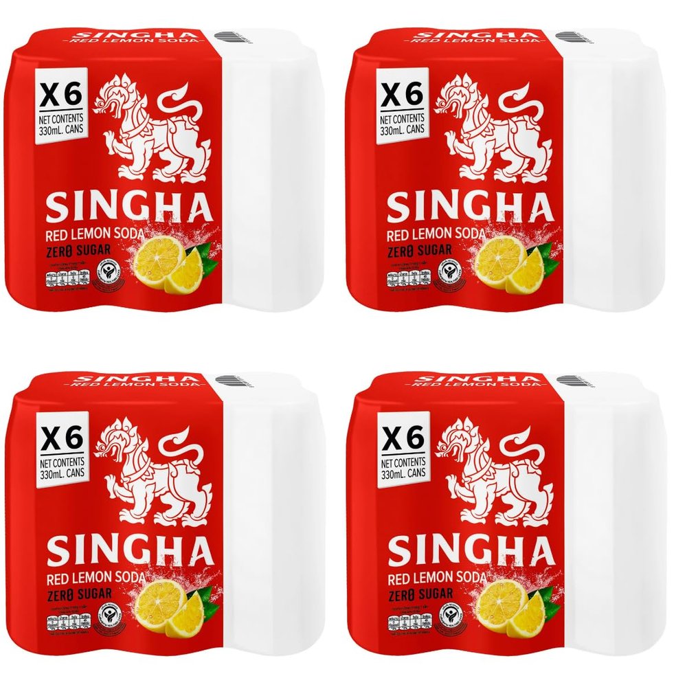 SINGHA LEMON SODA | Plain | Yuzu | Ume | Zero Sugar | High Vit C | 6x330ml | with LuckyBoy Greetings (24x330ml, Red Lemon Soda)