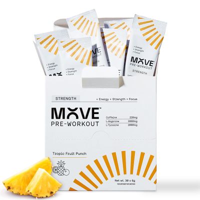 MOVE Pre Workout Powder Sachets - Strength Formula for Men & Women - Energy Drink Powder Beta Alanine Free -Preworkout with L-Arginine Informed Sport Certified 30 Servings Tropic Fruit Punch