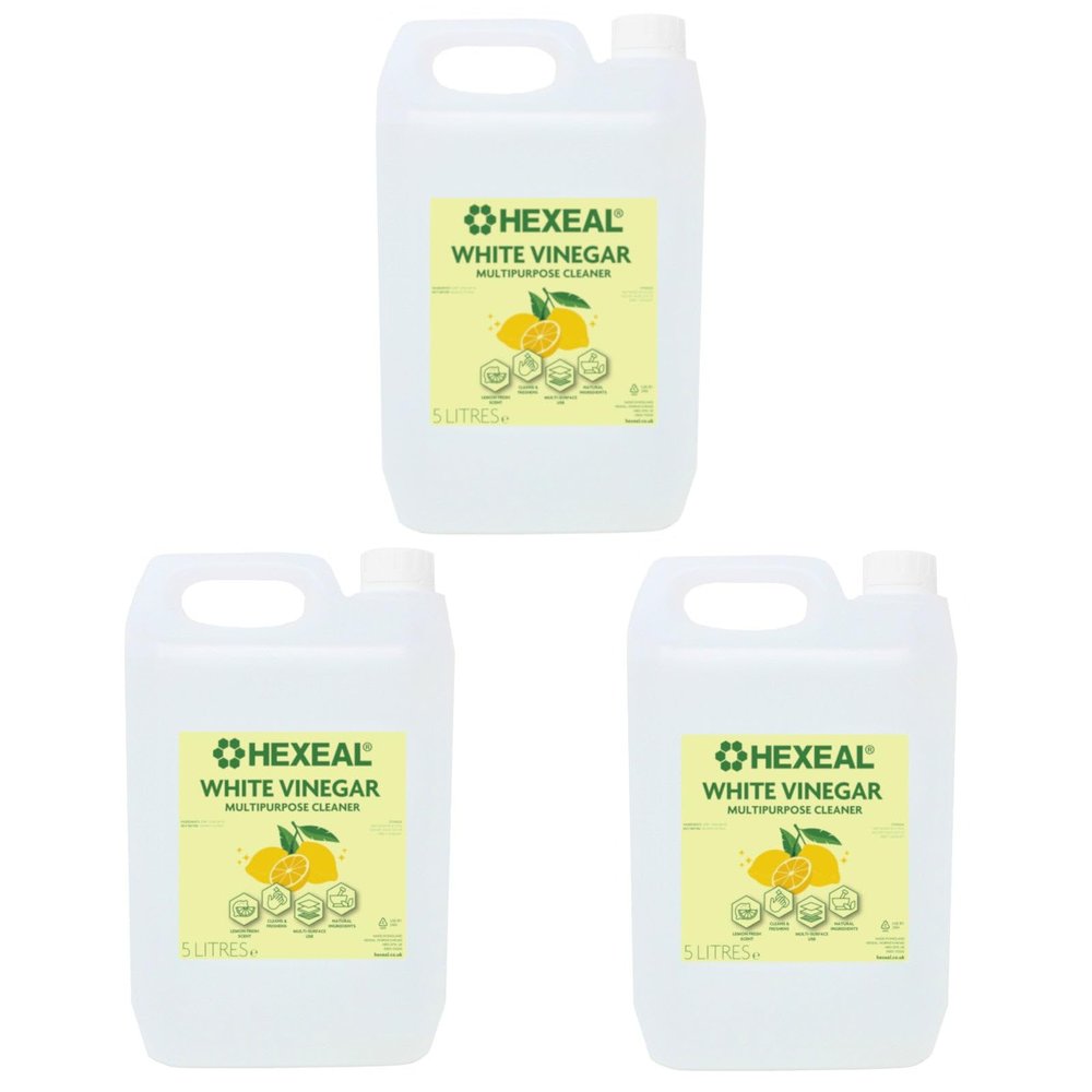 Hexeal Lemon Multipurpose Cleaner 15L 3 x 5L of Lemon Fresh White Vinegar For Cleaning Surfaces, Deodorising & Removing Grime