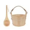 budiniao Handmade Sauna Bucket and Ladle Set Durable Wood Large Capacity Comfortable Sauna Accessories with Wooden Spoon Bucket and Ladle Set Handmade Bathroom view 4