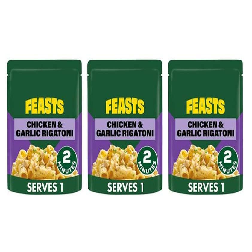 Feasts Chicken & Garlic Rigatoni Pasta Ready Meal, 250g, Serves 1,Pack Of 3