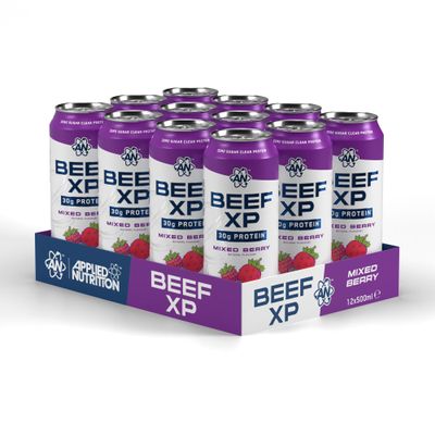 Applied Nutrition Beef-XP Can Drink 30g Clear Protein RTD Best Zero-Sugar Protein Best Carbonated Protein Drink Muscle Recovery Boost (Pack of 12 Cans x 500ml) (Mixed Berry)