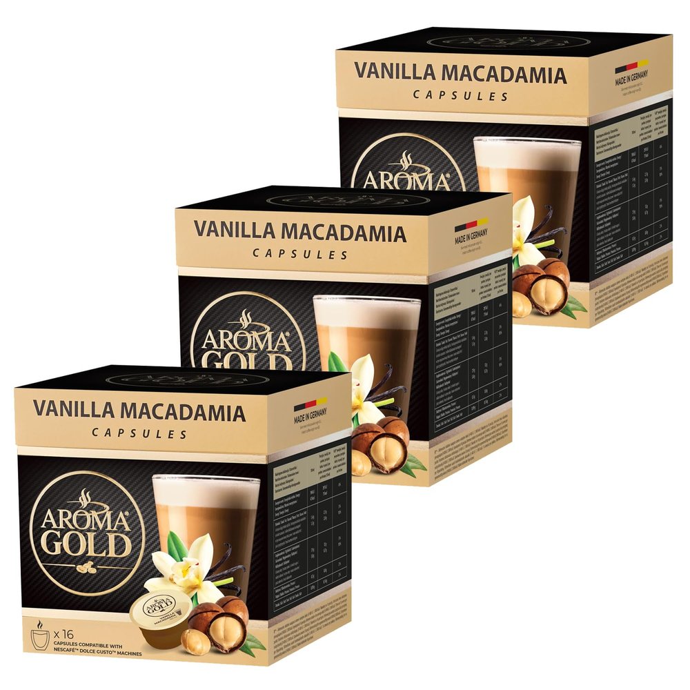 AROMA GOLD Dolce Gusto Coffee Pods Vanilla 48 Capsules Coffee Capsules Dolce Gusto Compatible Flavoured Coffee Pods for Coffee Machines Barista-Approved, Mild & Harmonious Taste