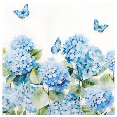 100 Pcs Hydrangea Floral Paper Napkins Blue Floral Butterfly Disposable Party Napkin 6.5" Luncheon Flower Hand Towel for Spring Summer Birthday Wedding Party Supplies (Hydrangea)