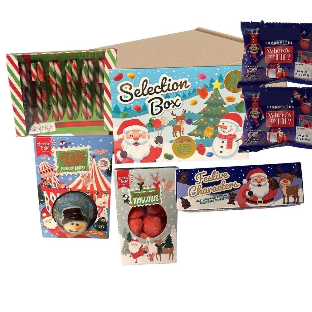 Kids Christmas Eve Gift Hamper Box Chocolate & Sweets Selection with Candy Canes, Sweets, Hot Chocolate Bomb. reindeer Mallows. Chocolates- Mega Xmas Gifts hamper for Boys Girls