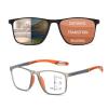 TR90 Sports Reading Glasses For Men And Women, Progressive Multifocus Photochromic Reading Glasses, Blue Light Blocking, UV Protection(Grey/Orange,1.5x) view 1