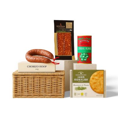 Taste of Spain: Chorizo Edition Hamper Luxury Iberico Chorizo, Gordal Olives & Rosemary & Thyme Tortas Gourmet Spanish Food Gift UK