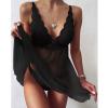 Sexy Lingerie for Women Sets Deep V Neck Lace Trim Babydolls Soft See Through Mesh Lace Mini Dress Naughty Plunge Embroider Floral Slip Dresses Black view 2