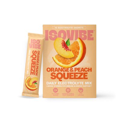 ISOVIBE Electrolyte Sachets Orange & Peach Squeeze - Hydration Powder with Vitamin C, B6 & B12 | No Added Sugar, Immune Support, Energy Boost | 30 Single-Serve Sachets for Daily, Workout & Travel