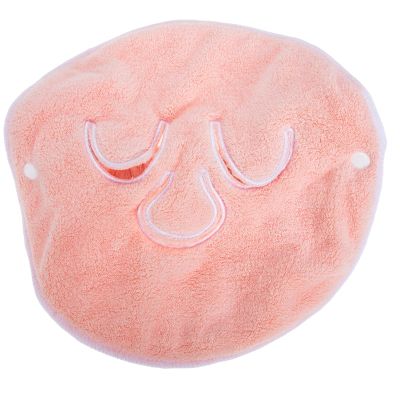 Anneome Coral Fleece Face Towel Mask with Three-Hole Adjustable Straps, Soft Skin-Friendly Facial Steaming Towel for Moisturizing and Hot Compress, Pink Detachable Face Care Cloth for Spa
