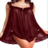 Foxiny Sexy Bows Split Side Ruffle Lace Mesh Sheer Babydoll Lingerie Dress Nightgown Set with Thong 2 Piece, Burgundy Red, XXL view 1