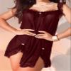 Foxiny Sexy Bows Split Side Ruffle Lace Mesh Sheer Babydoll Lingerie Dress Nightgown Set with Thong 2 Piece, Burgundy Red, XXL view 4