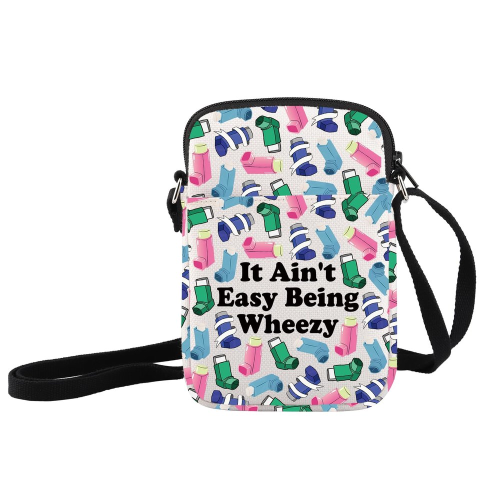 JXGZSO Asthma inhaler Bag It Ain't Easy Being Wheezy Organization Bag Respiratory Therapist Gifts, It Ain't Easy Being Wheezy Crossbody Bag, 23cm x 5cm x 17cm (9.05 x 1.97 x 6.8 inches)