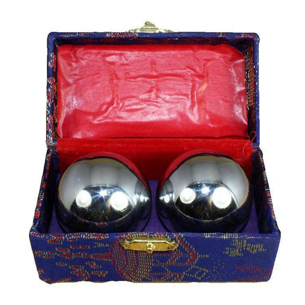 2pcs Baoding Balls Chinese Health Exercise Massage Balls with Case Stress Relieve Meditation Massage Handball, Chinese Ball for Hand Stress Ball(Silver,Dia 1.49inch,Box Color Random)