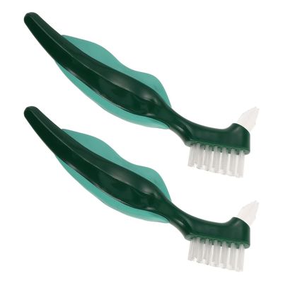 Beavorty 2Pcs Double-Head Denture Brush with Extra Firm Bristles, Dual-Sided False Teeth Toothbrush for Elderly Oral Care and Retainer Cleaning, Portable Cleaning Supplies