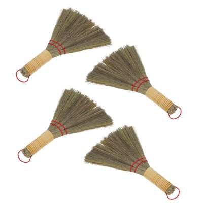 Abaodam 4pcs Mini Broom Desk Brush for Tabletop Cleaning Traditional Straw Handheld Broom Dust Removal Function for Halloween Wedding Party Bed Office Table