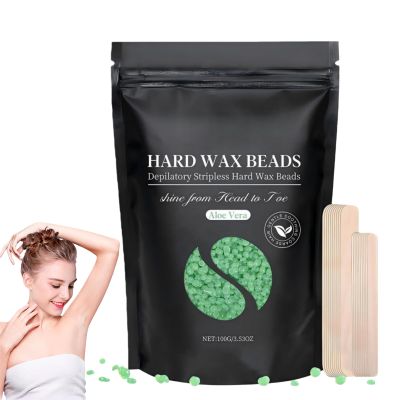 Aloe Vera Wax Beads,Sensitive Skin Waxing Beads for Women & Men,Wax Beads Hair Removal with Applicators for Face, Bikini, Legs, Back & Underarms,Hair Removal Cream,100g