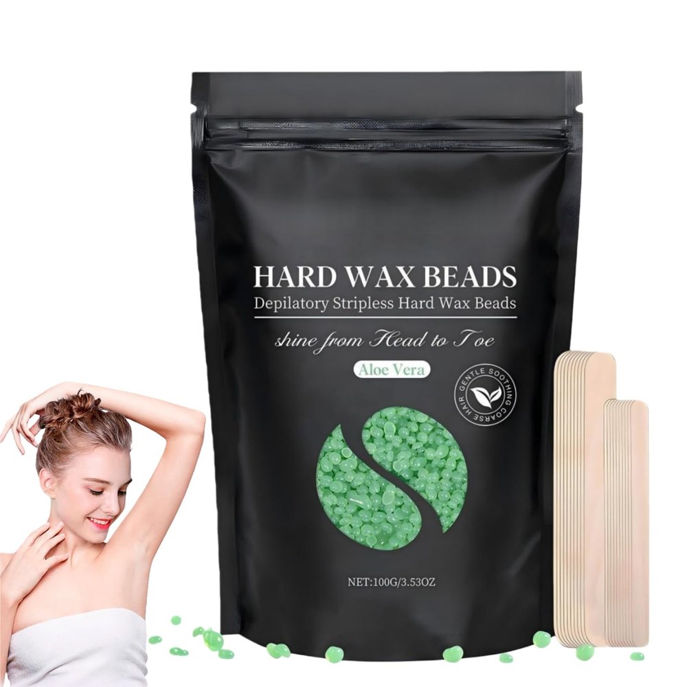 Aloe Vera Wax Beads,Sensitive Skin Waxing Beads for Women & Men,Wax Beads Hair Removal with Applicators for Face, Bikini, Legs, Back & Underarms,Hair Removal Cream,100g